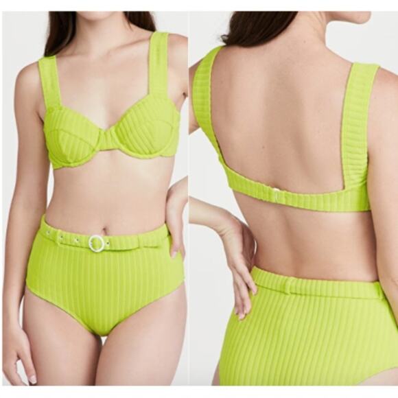Solid & Striped The Jozy Ribbed High Waisted Bikini Set in Pistachio - Picture 1 of 4